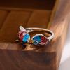 Creative Lucky Transfer Epoxy Blue Carp 925 Sterling Silver Jewelry Personality Colorful Fish Sweet Animal Opening Rings R318