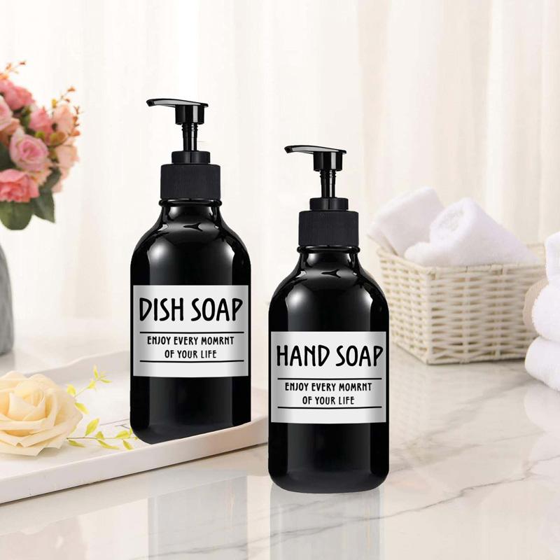 2PCS 500ml Travel Large Capacity Bathroom Soap Shampoo Dispenser Pump Press Bottle Multi-purpose Liquid with 6 Labels