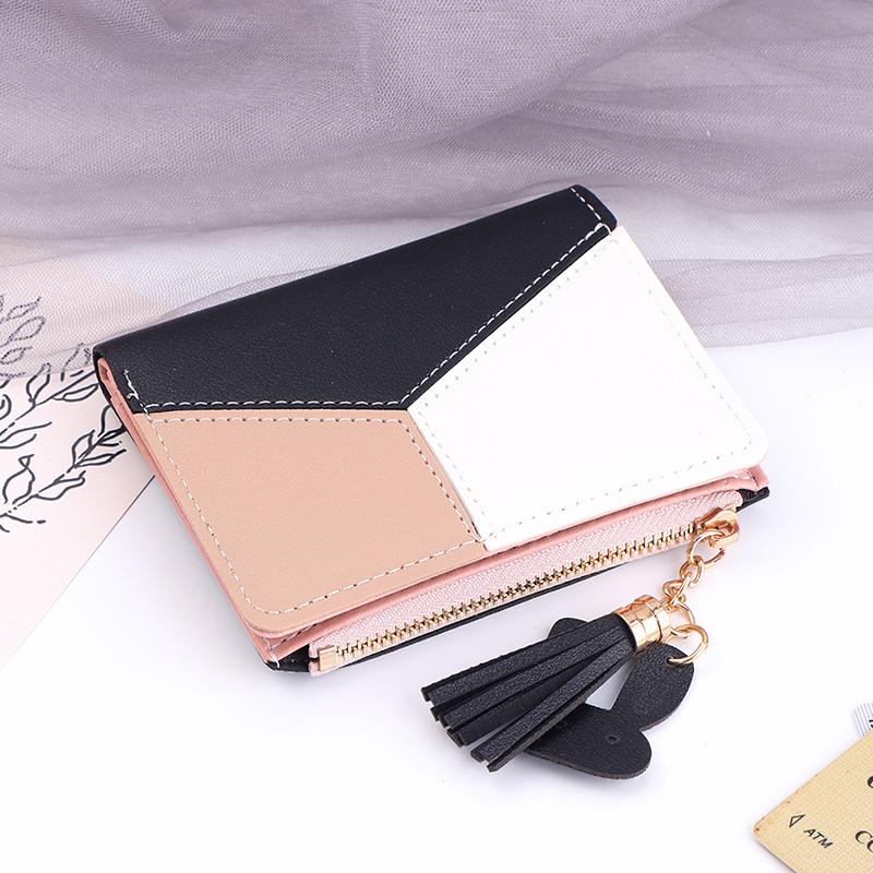 

Короткий кошелек с кисточками, женский кошелек, мини-кошелек для монет, карман для карт, клатч на молнии чёрный