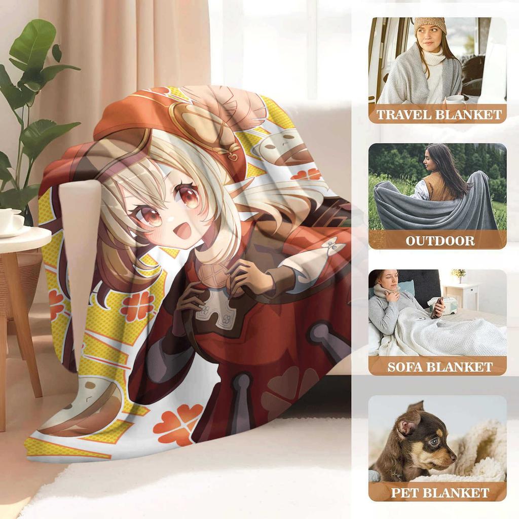 Genshin Impact Klee Cartoon Cute Blanket Cover Warm Soft Anime Flannel Knee Lanket Multifunctional Decoration Universal Blankets