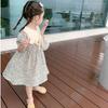 Girls Floral Dress Summer Lapel Western Style Little Girl Princess Dress