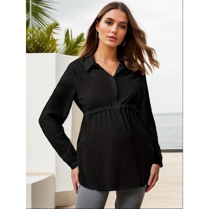 

2026 New Fashion Solid Color V-Neck Long Sleeve Maternity Casual Top XXL чорний