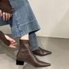 Short Boots for Women Thick Heeled Short Boot Retro Pointe Toe Ankle Boots for Women New Casual Leather Boot Botas Mujer