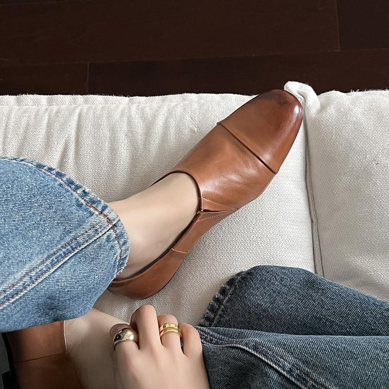 New Autumn Women Loafers Genuine Leather Women Shoes Round Toe Chunky Heel Shoes Women Flats Soft Shoes