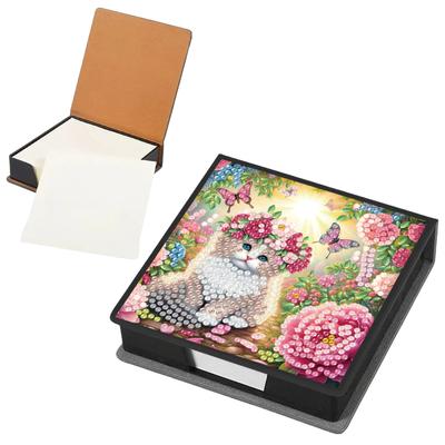 PU DIY 5D Diamond Painting Note Box with 160 Sheets Cube Note Box Mosaic Craft Set for Office Workplace Home Gifts