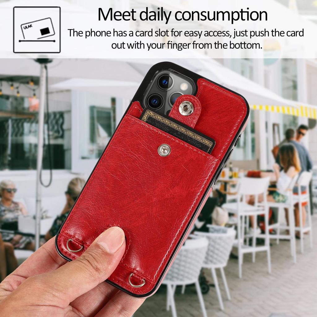 Lederhülle mit Kartenfächern für iPhone 12 Pro Max, weiche Silikonhülle für Apple 13, vertikal hängende Hülle für 7/8 Plus
