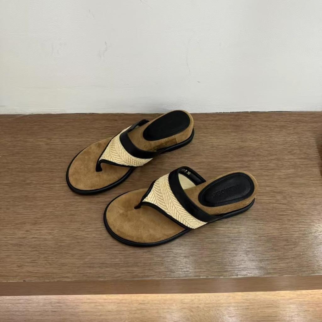 Retro Drag Strandschuhe Hanf Zehenschuhclips Gewebte Nische Keilabsatz Sandalen Flip-Flops Lässig, modisch und bequem