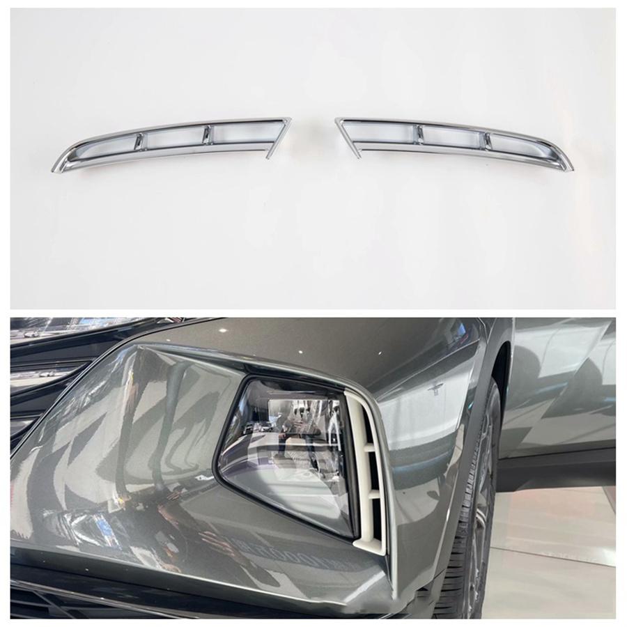 2Pcs Chrome Front Bumper Fog Light Cover Trim Bezel Abs For Hyundai Tucson 2021
