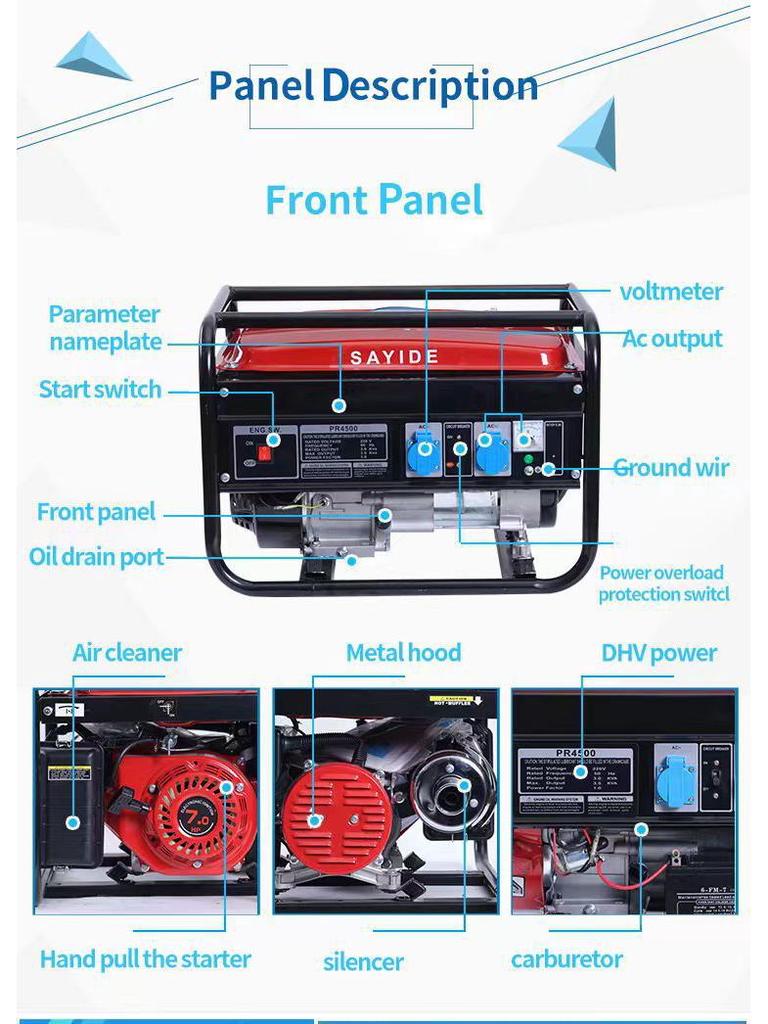 Gerador de Gasolina Portátil Multivoltagem (2-10kw) para Uso Doméstico, ao Ar Livre, Montado em Veículo e Acampamento
