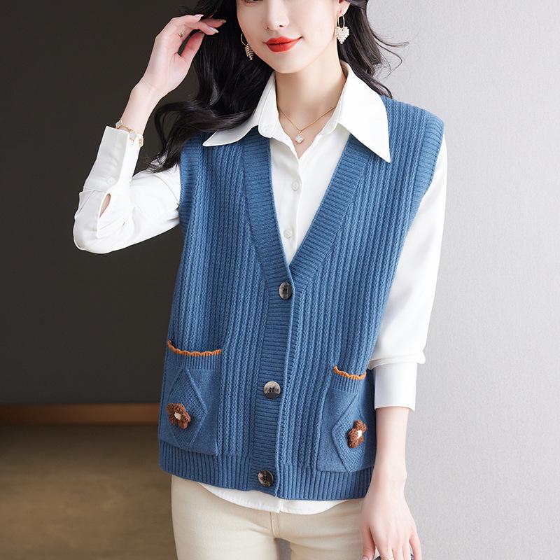 Women's Knitted Vest Jacket Spring and Autumn Large Size Sweater Vest Cardigan