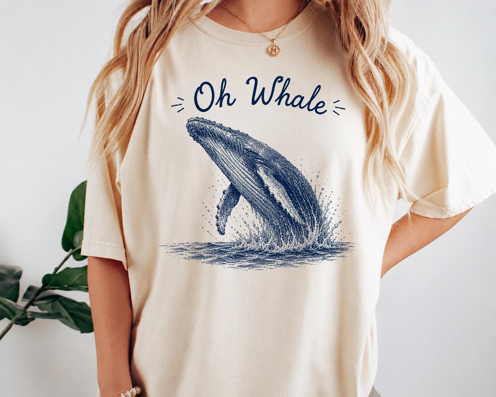 Oh Whale Shirt, Funny Whale Pun Tee, Vintage Ocean Graphic, Coastal Summer Beach Gift, Minimalist Beach Shirt 4XL