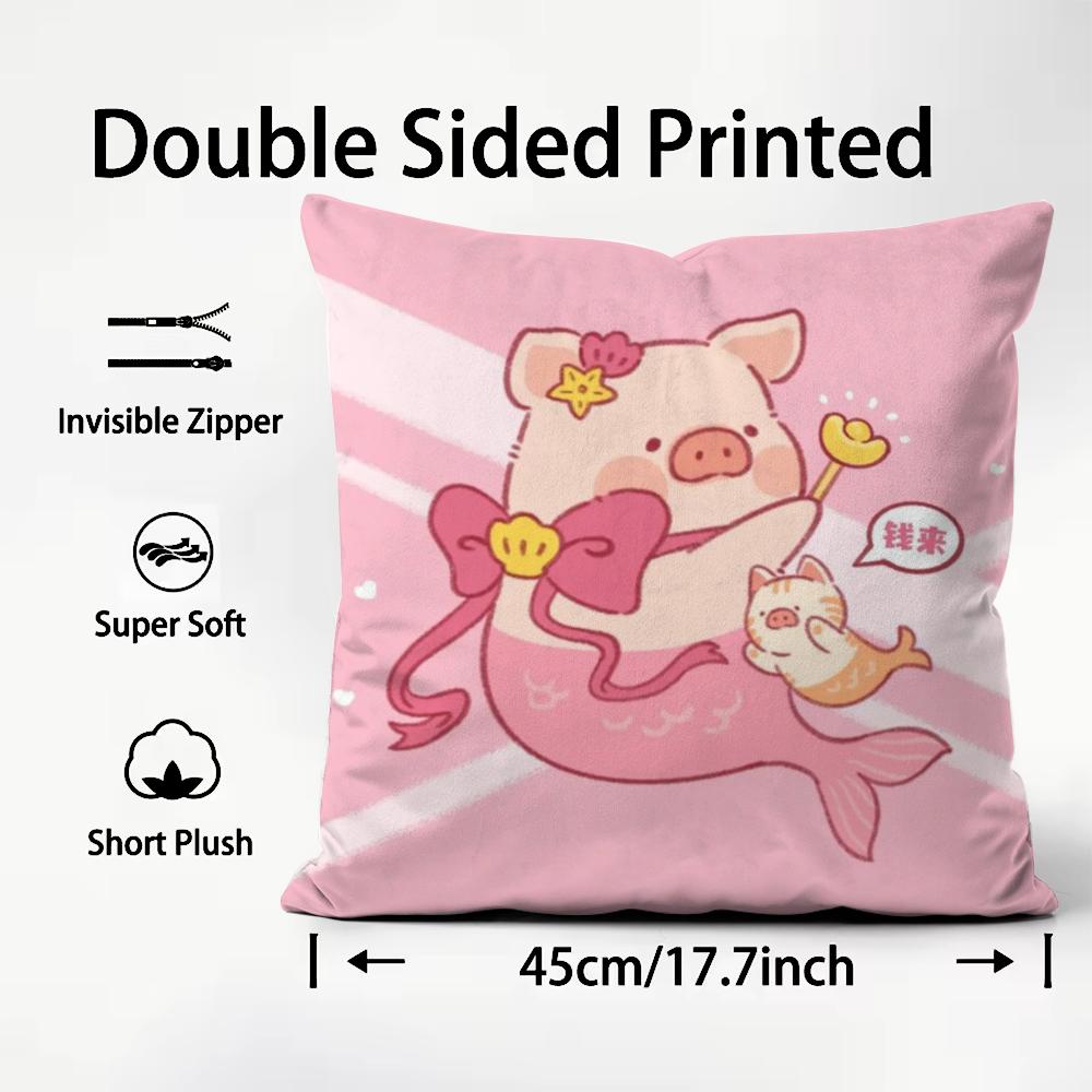 Cartoon Pig Pink L-Lulu Cushion Cover Comfortable Reversible Pillow Cover Ideal for Car Sofa Bedroom & Beyond