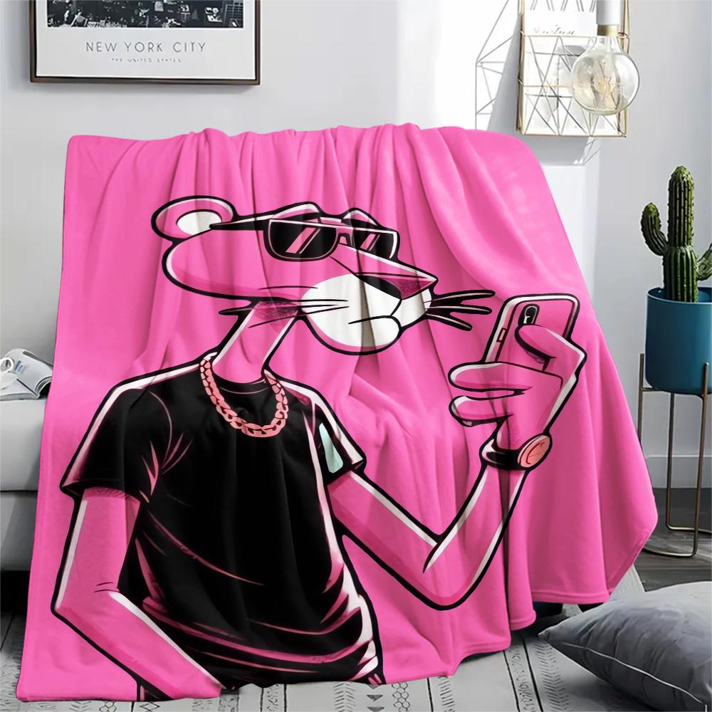 1PC Pink Panther Print Flannel Blanket, High Quality Comfortable for All Seasons, Home Decor, Warmth and Comfort, Perfect for Christmas Gifts
