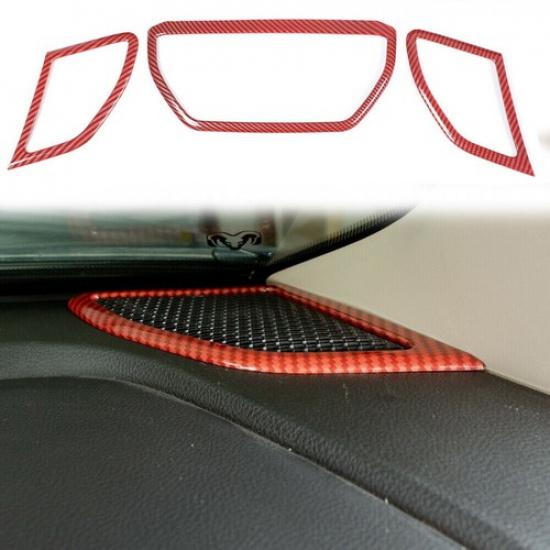 Center Console Dashboard Speaker Trim Frame For Dodge Ram 18-20 Red Carbon Fiber