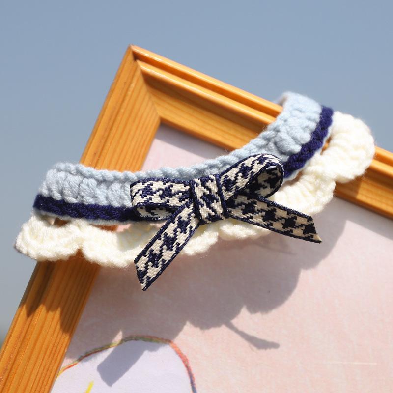 New Japanese-style sweet pet collar, cat neck scarf, knitted soft scarf with bow decoration, dog collar