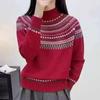 Fair Isle Women's Retro Cashmere Sweater - French Style Round Neck Pullover, Long Sleeve Knitwear