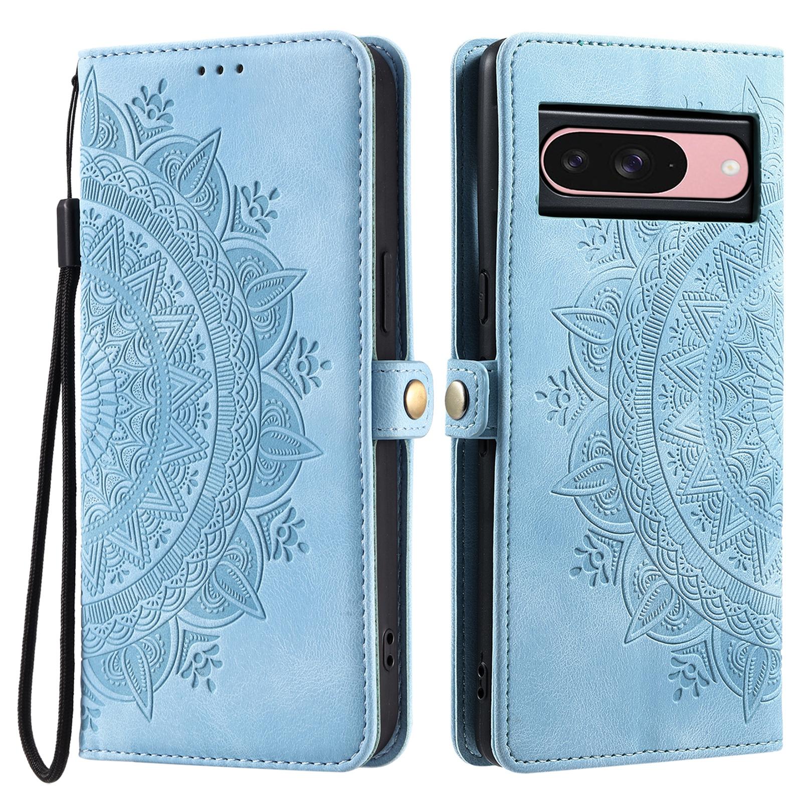 

Style 016 For Google Pixel 9 Pro/Pixel 9 Case Skin Feel Totem Imprinted Wallet Leather Phone Cover Lake Blue