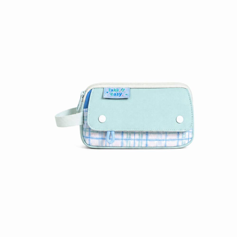 Large Capacity Handheld Pen Bag Simple Plaid Style Stationery Organizer  Gifts зелёный