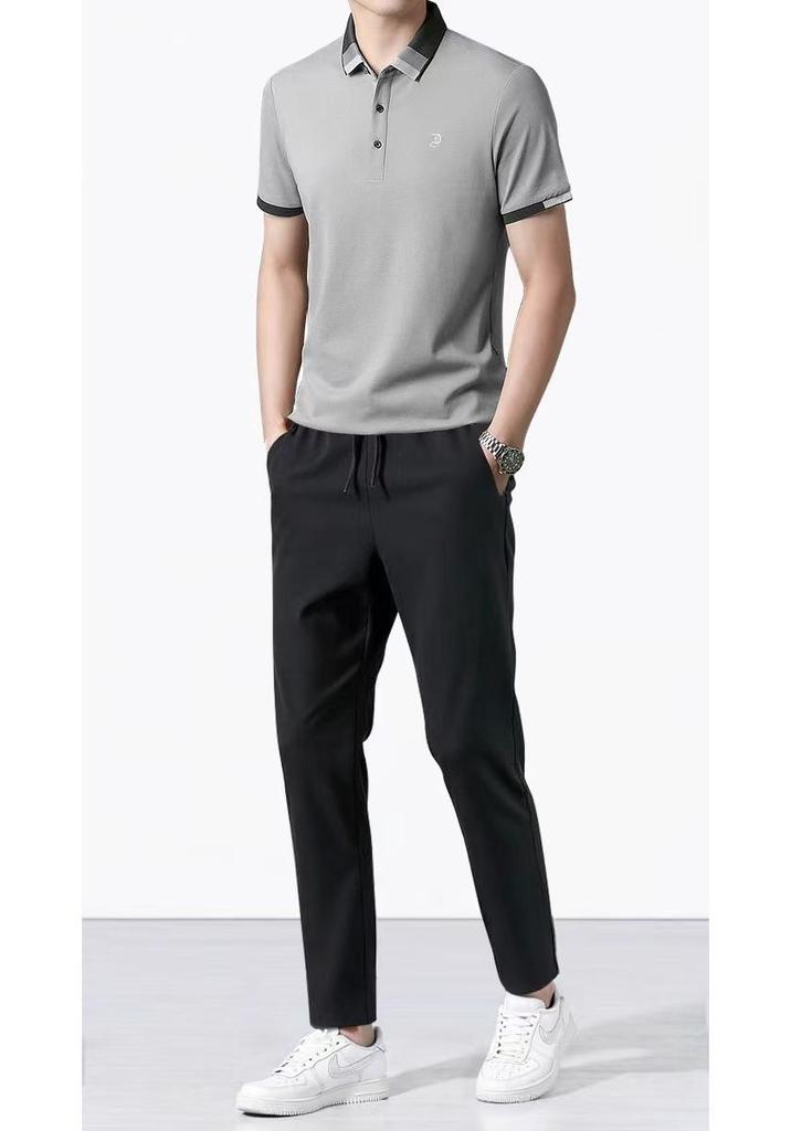Men's Quick-Dry Ice Silk Short Sleeve Polo & Long Pants Set