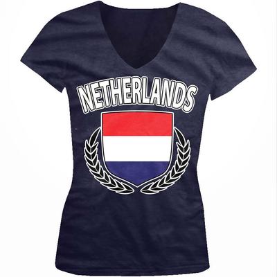 Netherlands Olive Branch Crest Netherland Dutch Pride Juniors V Neck T-Shirt