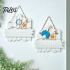 Marine Elements Wall Art Mediterranean Style Wooden Welcome Sign, Starfish And Shells Hanging Seaside Inspired Ornament Plaque, Decorative for
