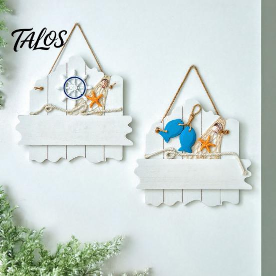 Marine Elements Wall Art Mediterranean Style Wooden Welcome Sign, Starfish And Shells Hanging Seaside Inspired Ornament Plaque, Decorative for