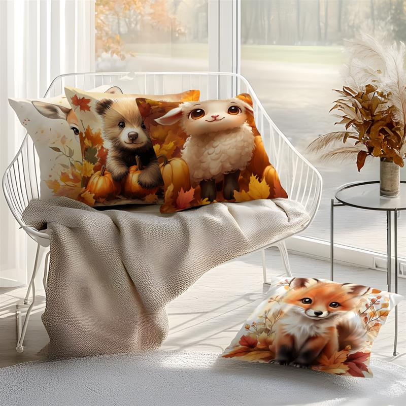 Home Decor Cute Autumn Animals Pillow Covers for Home Pattern Cushion Cover Suitable for Sofa Bedroom Car Pillow Cover