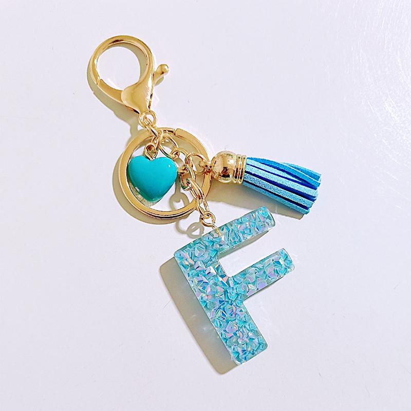 Blauer Glasierter Stein A bis Z Buchstaben Schlüsselanhänger 26 Initialen Alphabet Liebe Quaste Anhänger Autoschlüsselanhänger Damenschmuck Geschenke
