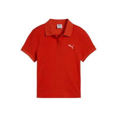 Premiumess Logo Retro Sports Casual Slim Fit Short Sleeve Polo Shirt Women Tops Fire-Red 632929-15