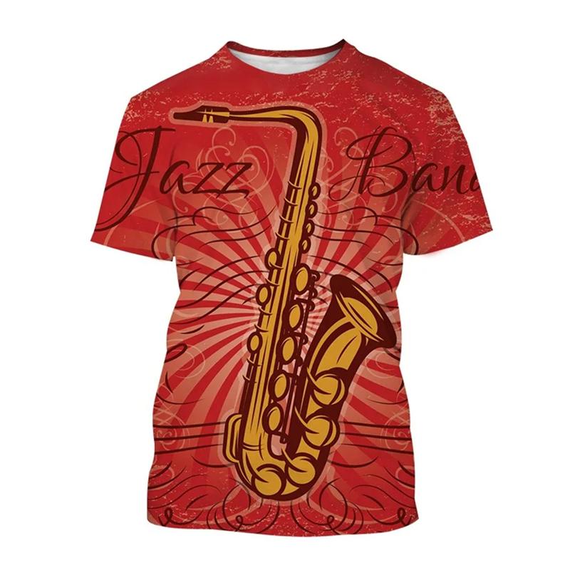 Classic Men's T-shirt Summer Music Saxophone 3d Print Streetwear Tees Casual Blouse Shirt Oversized Loose Ropa Hombre Male Tops