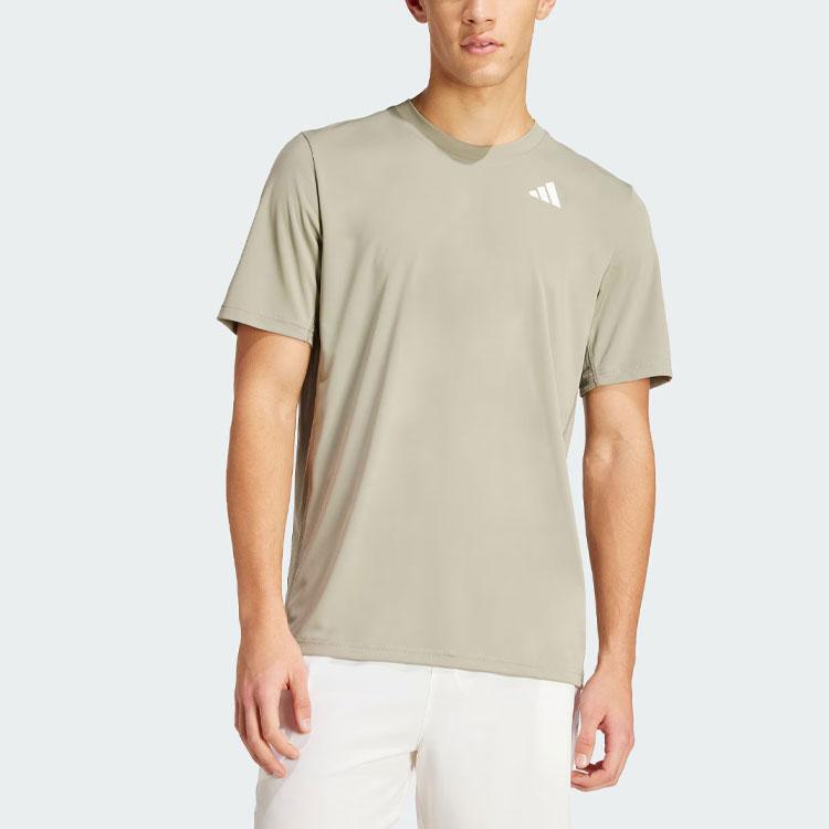Adidas Three-Stripe Print Tennis Sport Crew Neck Short Sleeve Retro American T-Shirt Men Tops Pebble-Silver-Gray IY3217