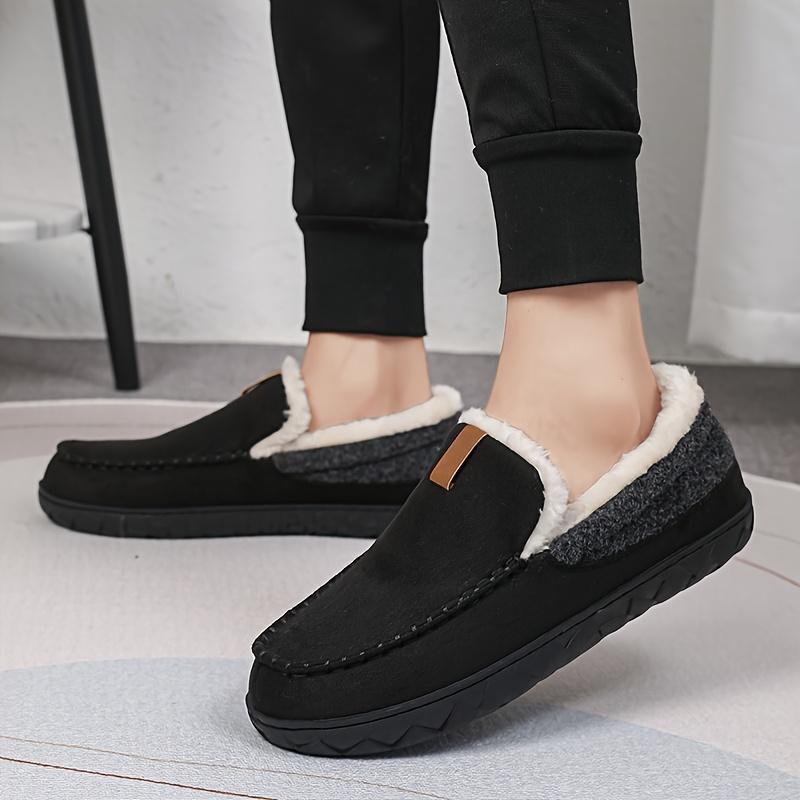 Men'S Thickened Indoor Slippers, Vintage Casual Fashion, Soft Sole, Round Toe, EVA Sole, Fabric Upper and Inner, for Winter Daily Casual Wear