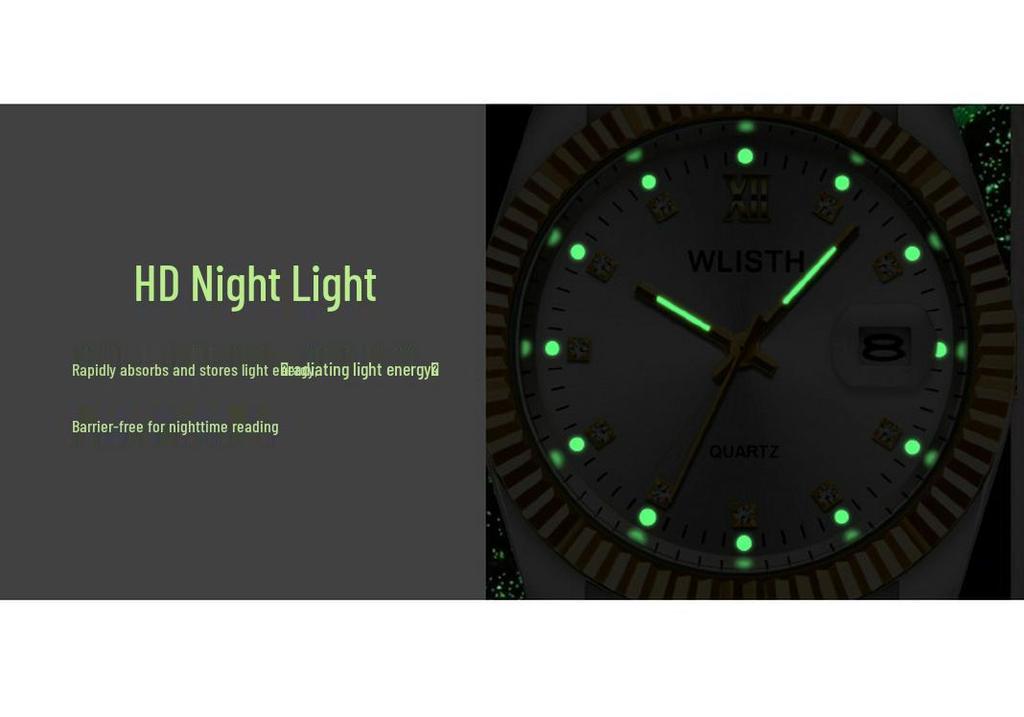 Matching Couple’s Watches: Fashionable, Waterproof, Luminous Quartz with Calendar in Two-Tone Steel for Men and Women