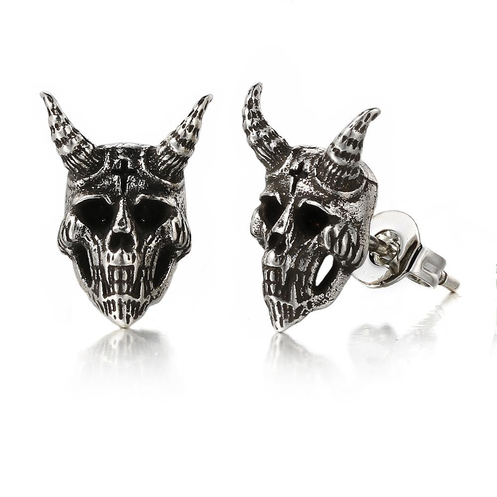 Gothic Punk Skull Stud Earrings For Men Women Nordic Retro Demon Satan Ram Skeleton Retro Viking Earrings Jewelry Gifts OHE186