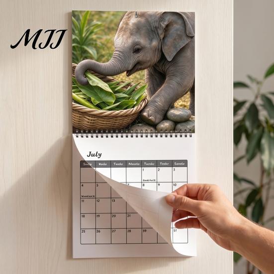 Cute Baby Elephant Decor 2027 Wall Calendar, Hanging Natural Year Round Planning Tool Wild Animal Monthly Planner for Office, Home, Gift Wildlife