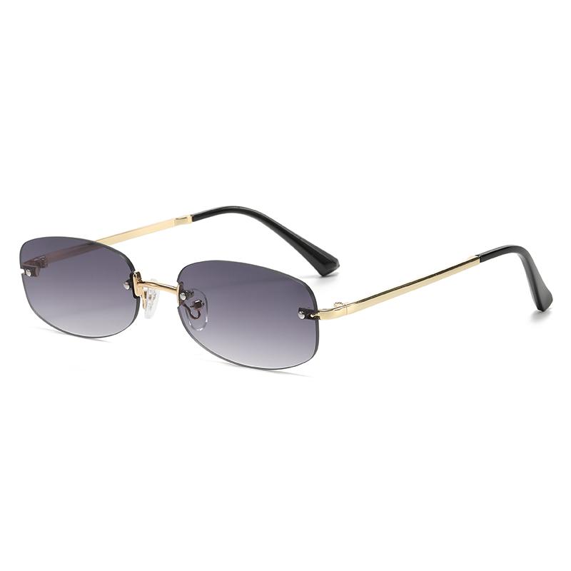 Retro Fashion Frameless Elliptical Sunglasses Women High Quality Metal INS Concave Street Photography Glasses