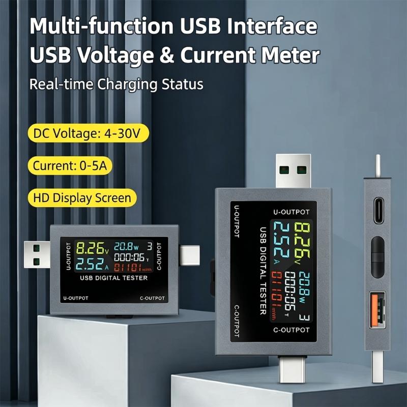 USB Electrical Meter with Automatic Fast Charging Protocol Identification, Color Measurement Screen, and Storage for Up to 9 Data Groups