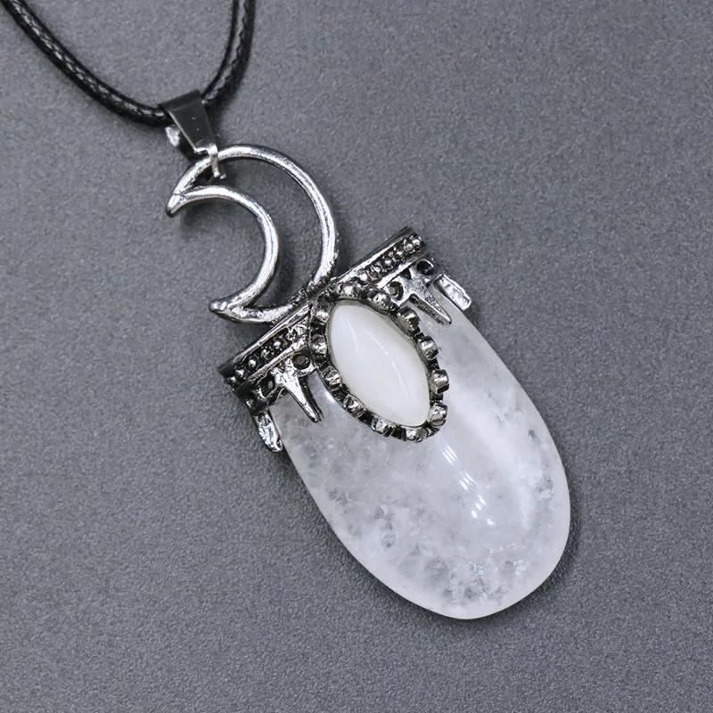 Natural Stone Crystal Quartz Amethyst Necklace Natural Stone Wall Hanging Moon Stone Pendant Necklace for Women Party Jewelry