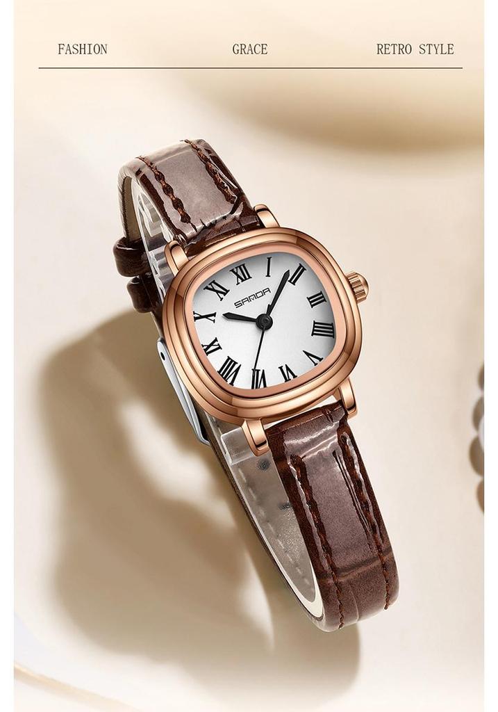 Sanda Women's Luxury Quartz Watch - Small Lightweight Square Design with Roman Numerals, Casual Waterproof Wristwatch