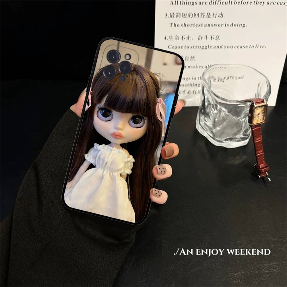 Japanese Korean Retro Doll Dark Baby For IPhone 17 16 15 14 13 12 11 Pro Max Plus Shockproof Black Soft Phone Cover