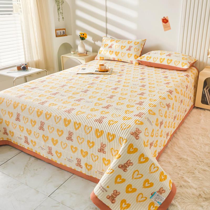 Class A Washable Cotton Linen Bedspread & Skirt Set - Quilted, Thickened, Machine Washable, 3-Piece
