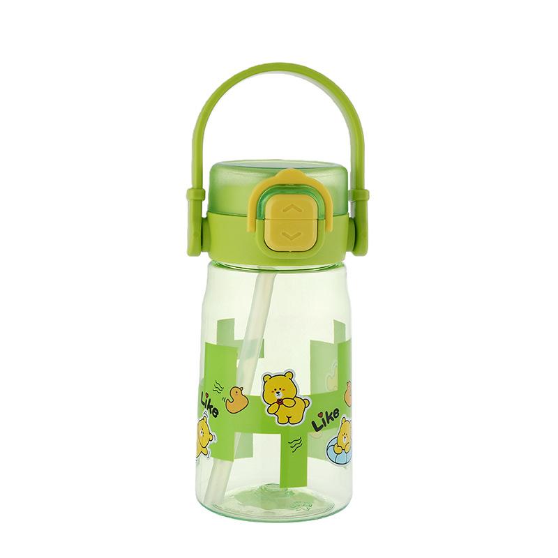 Water bottle high value cartoon children plastic straw cup men and women summer anti-drop lift portable water cup student drinking cup