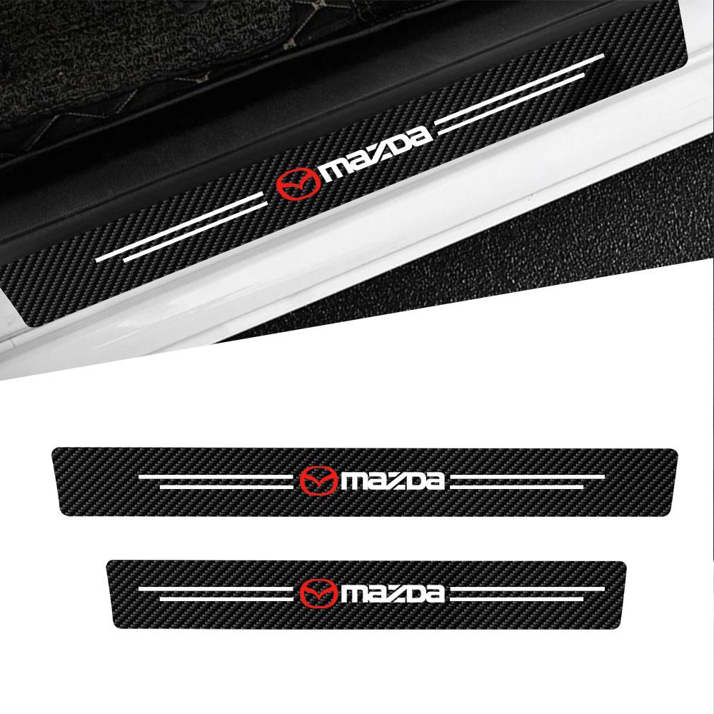 2025 Hot 4pcs/set Carbon Fiber Leather Car Door Sill Anti-Scratch Decorative Sticker For Mazda 3 Axela CX5 CX3 CX4 CX30 Demio RX