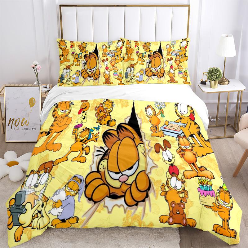 Garfield Adventures Bedding 3 Piece Set HD Print Duvet Cover Pillowcases for Teens Adult Bedroom Decoration Christmas Gift