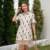 Casual Loose Fit Shirt Dress with Button Front and Stand Collar Short Sleeve Printed Summer Dress for Women