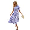 Frauen Sommer Urlaub Hohe Taille Kurzarm Bohemian Floral Langes Kleid