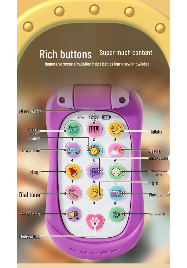 Children's Multifunctional Educational Music Phone Toy with Cartoon Lights