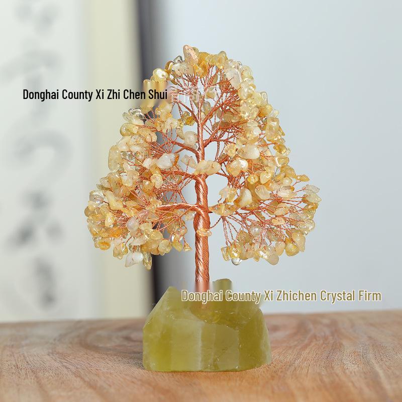 Rose Quartz Crystal Money Tree with Copper Wire, Tree of Life Decorative Ornament