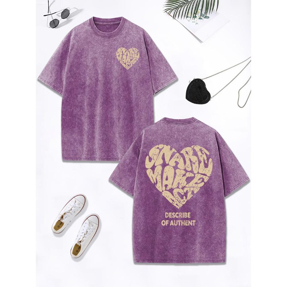 Art Love Describe Of Authent Prints Washed T-Shirt Women Cotton Oversize Tops Street Distressed O-Neck T Shirt Clothes