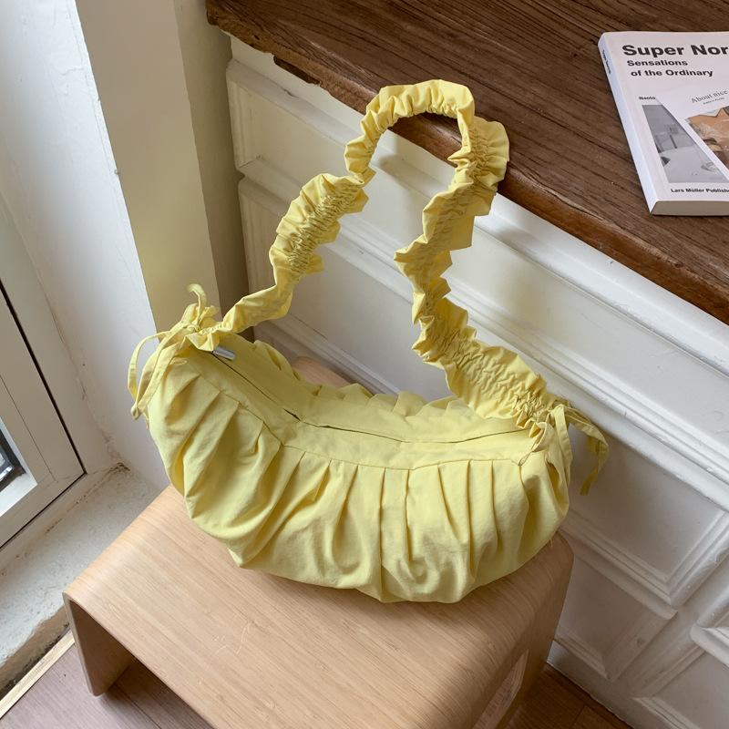 

Korean Pleated Drawstring Crossbody Bags for Women Large Capacity Ladies Shoulder Bag Lightweight Solid Color Female Hobos Tote жовтий